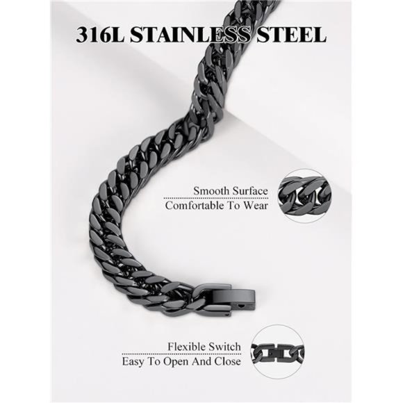 Stainless Black Link Chain Bracelet for Men 7.4/8.2/9 Inch Length Jewelry - Picture 5 of 6